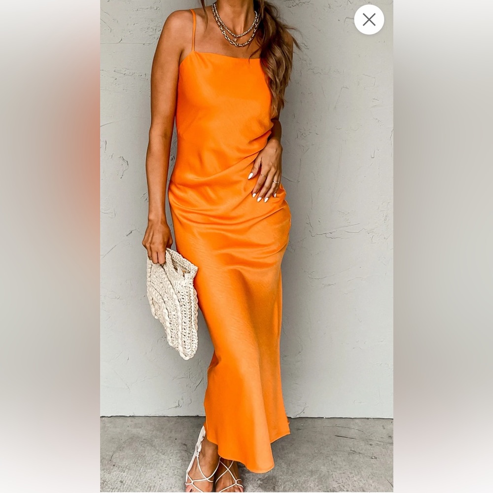 Sunkissed Orange Slit Midi Dress